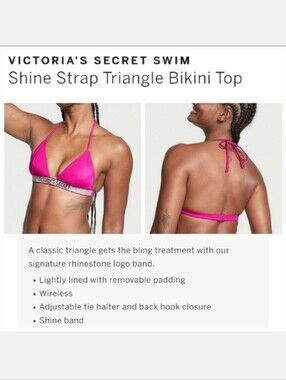 Victoria's secret very sexy shine strap triangle bikini swim top LARGE PINK